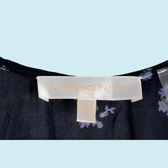 LoveShackFancy Dress Size Small Blue Floral Zayden asymmetrical tiered mini - Picture 7 of 14